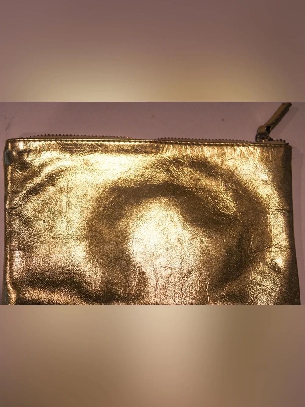 Gold Metal Mesh Zipper Pouch Evening Clutch Cosmetic Makeup Bag 7.5